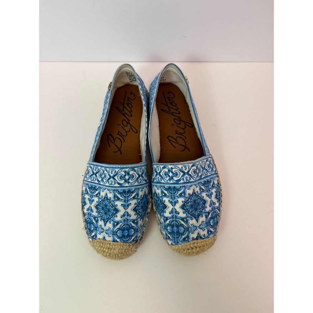 Brighton Belina Blue White Tile Print Espadrille Slip On Flats Shoes Womens 7
